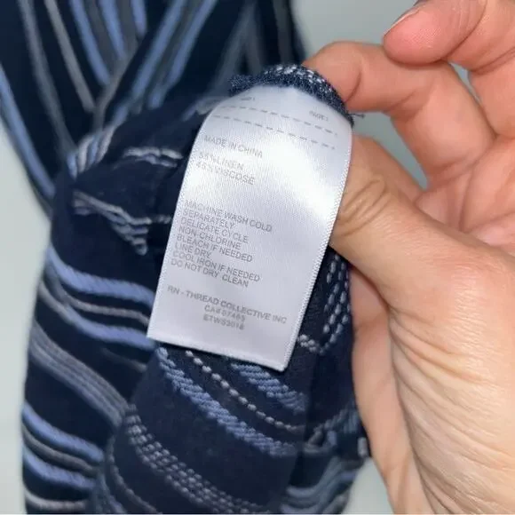 NWT Ellen Tracy Blue Stripe Tie Front Linen‎ Blend Dress Size Small - Picture 7 of 9